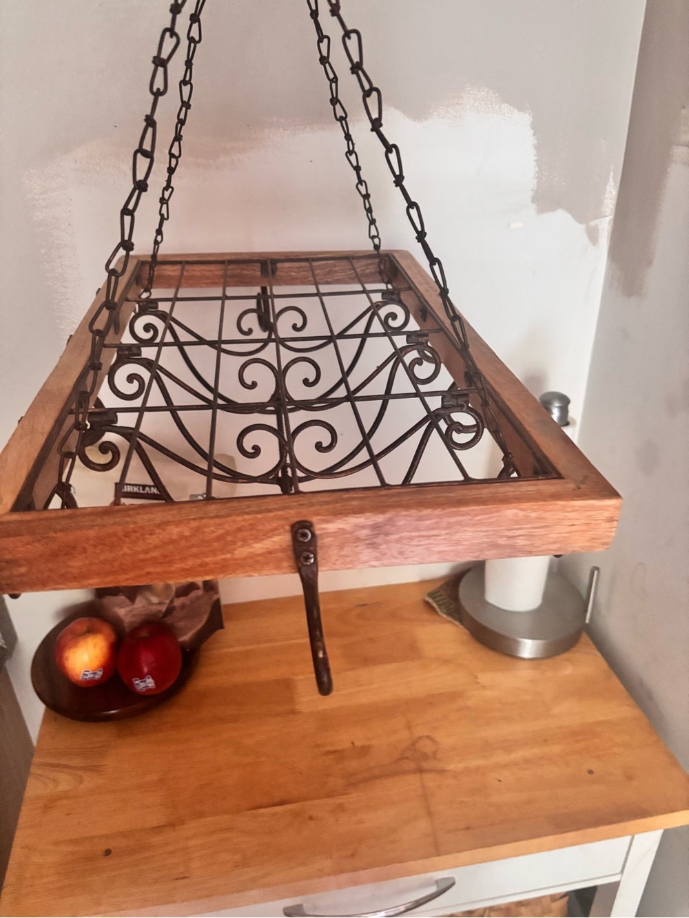 Kirkland Signature Wood and Black Metal Hanging Pot Rack